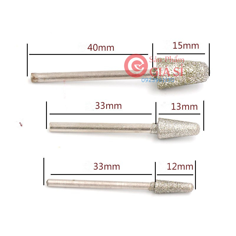 Bộ 2 đầu mũi mài kim cương hình nón ( lõi 3.0mm, đầu 6mm và 10mm) ❤️freeship❤️