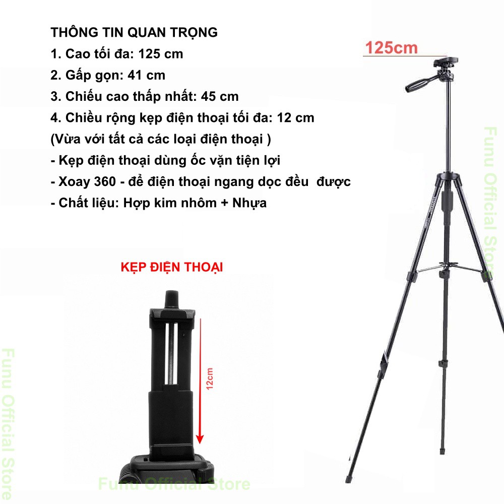 Giá đỡ điện thoại tripod, kèm kẹp điện thoại 3 chân, chân đế máy ảnh ttx-6218 kèm remote bluetooth