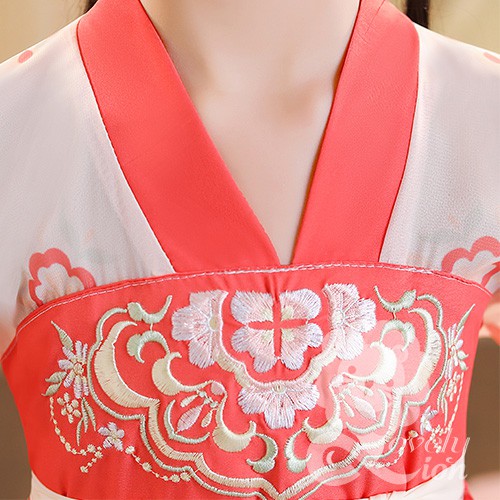 Bộ hán phục công chúa màu đỏ in hoa văn cho bé gái + Tặng khăn lụa