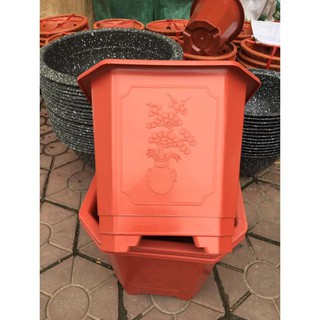 Chậu trồng cây màu đỏ chuyên trồng hoa hồng 28x27cm