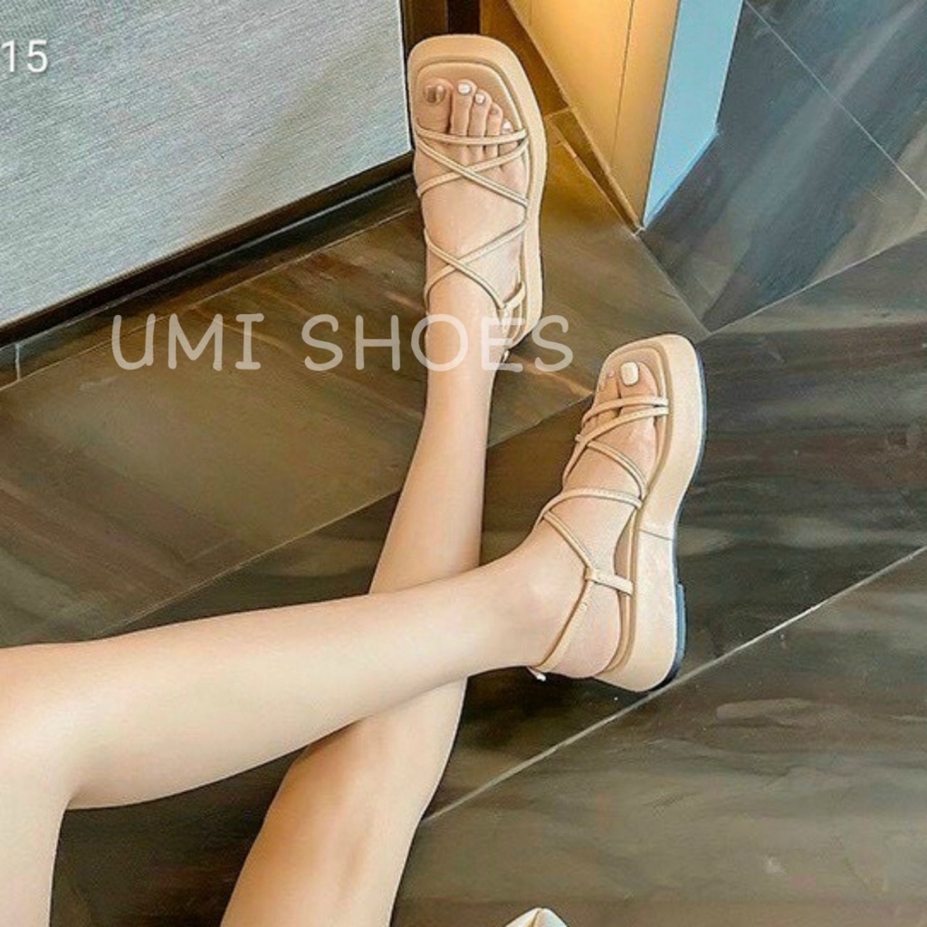 GIày Xăng Đan XI Quai Hậu Nữ Đế Bằng Cao 3cm Quai Mảnh Chéo Mũi Vuông hot trend mới đi chơi đi biển xinh đẹp