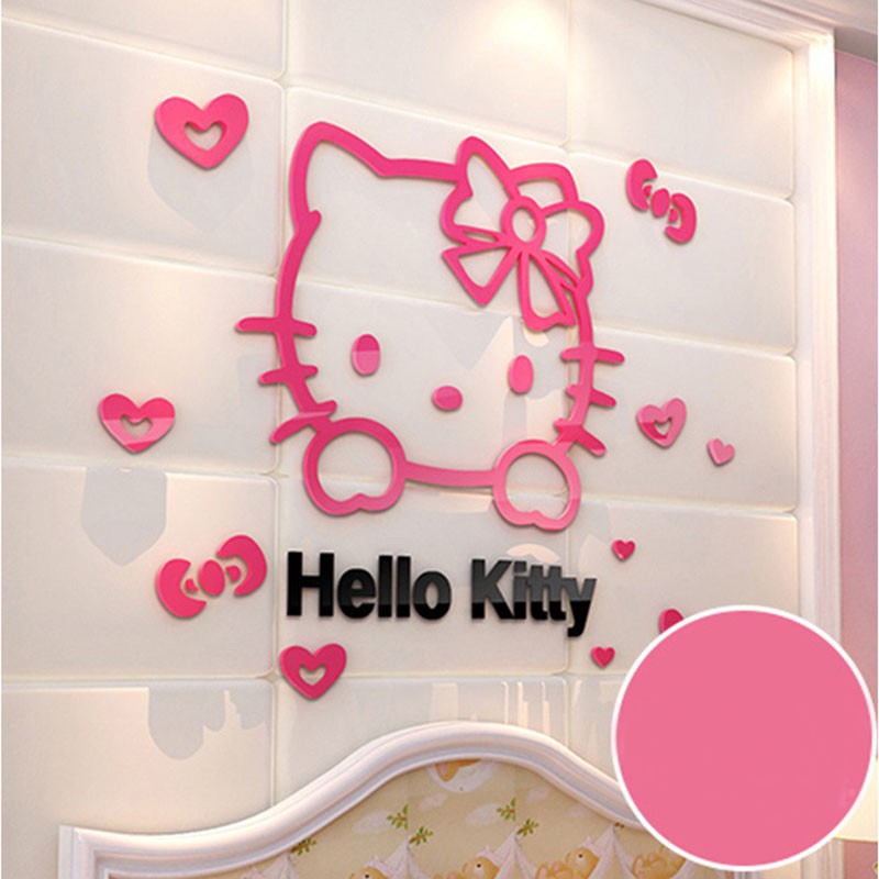 Đề can 3D hình Hello Kitty dùng trang trí phòng ngủ cho bé gái
