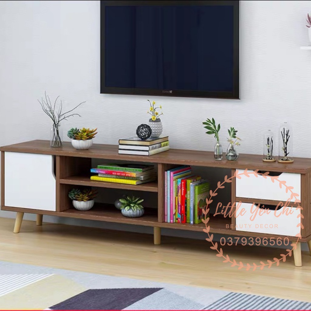 Kệ tivi chân gỗ sồi, mặt gỗ MDF 12mm phủ melamin chống thấm (140*30*42cm)