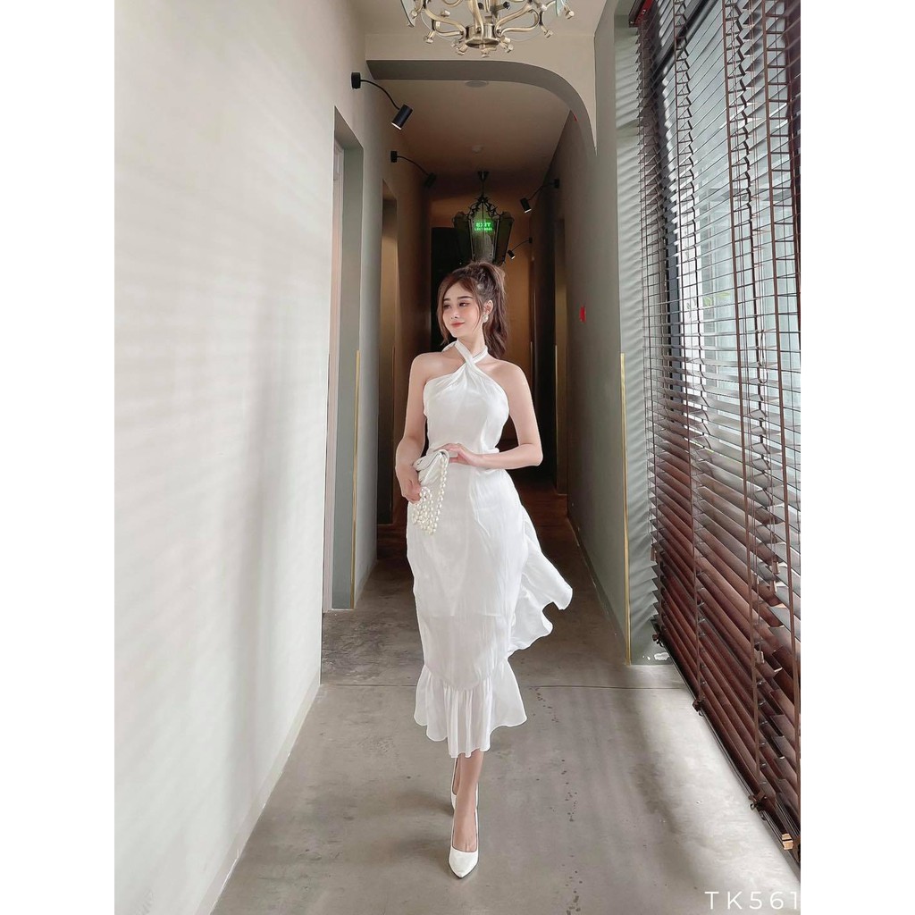 [HÀNG THIẾT KẾ CAO CẤP] Đầm Maxi Cổ Yếm Chất Orangza Tôn Dáng Màu Nude Đi Tiệc Sang Trọng