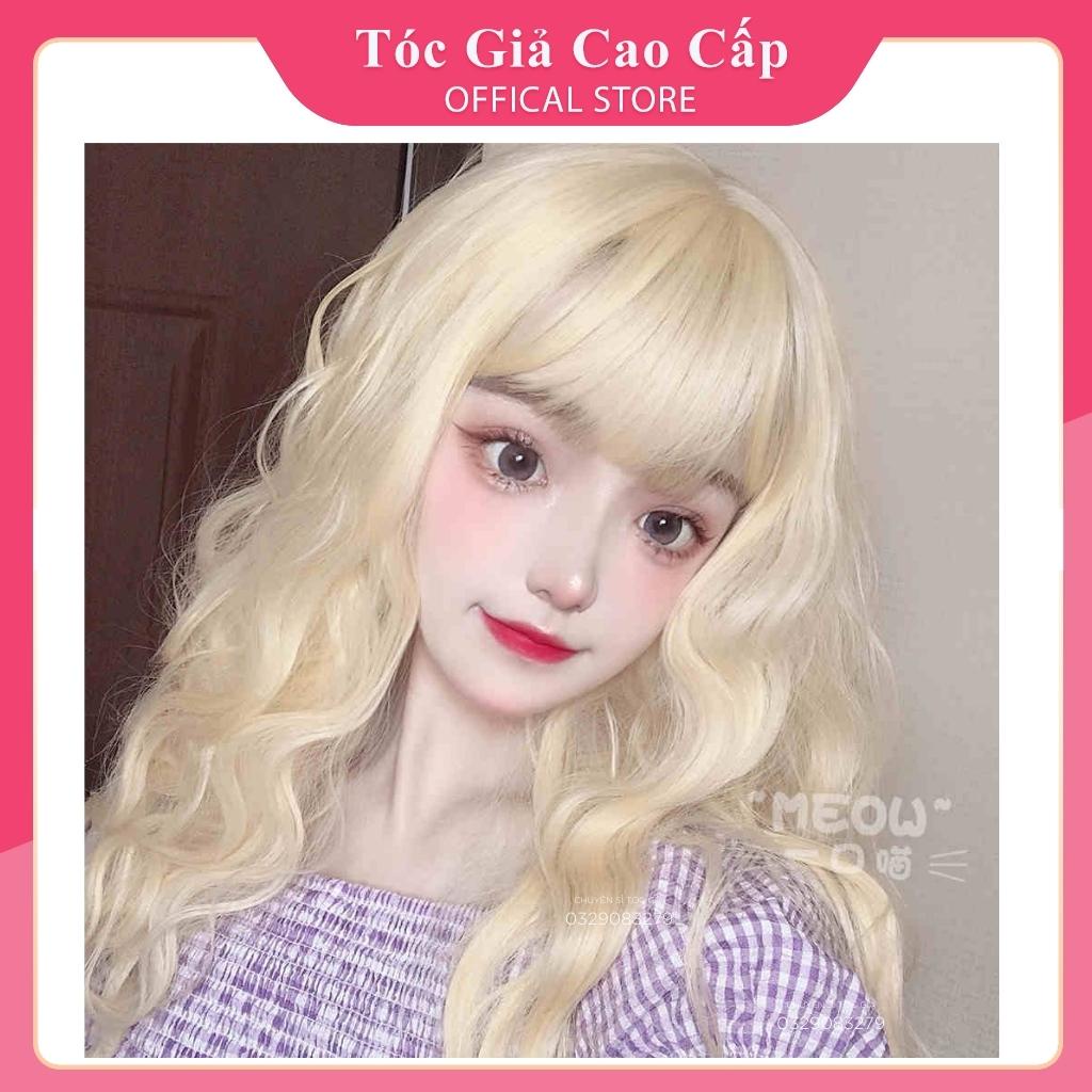 Tóc giả nữ nguyên đầu xù lỡ màu vàng tây, tặng kèm lưới trùm
