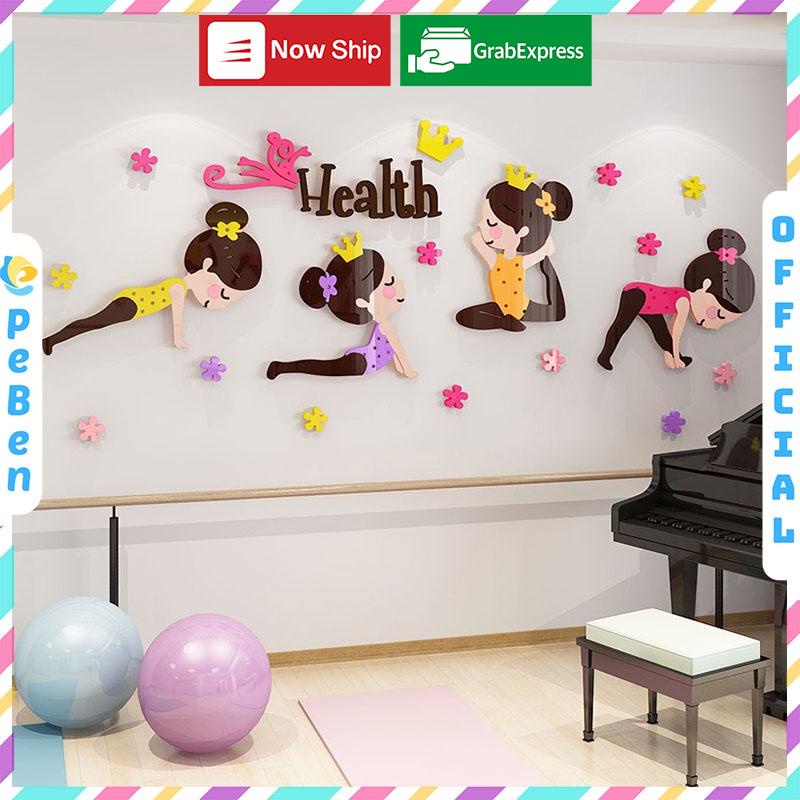 Tranh dán tường mica 3d decor khổ lớn dán nổi - trang trí phòng tập thể dục, yoga, phòng học Nhiều Size - EPeBen