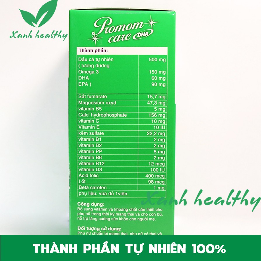 Viên uống bổ sung Omega 3, DHA, EPA và Vitamin tổng hợp cho Bà bầu Promom Care - Hộp 30 chuẩn GMP Bộ Y tế