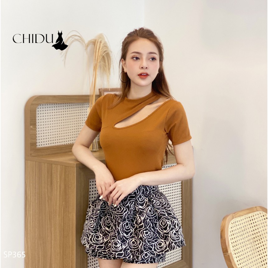 [Mã FAMAYWA giảm 10K đơn 50K] CHIDU Áo thun ngắn tay cổ khoét, áo thun nữ ngắn tay cá tính SP365