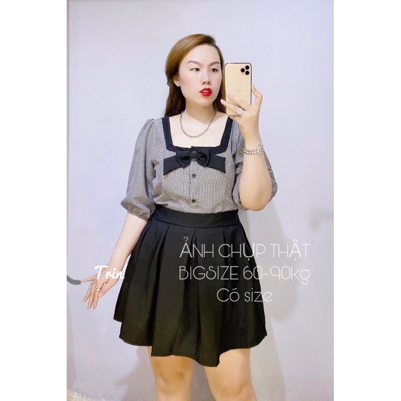 [Set Tết  bigsize] SET Bigsize  ÁO CARO + CHÂN VÁY XẾP LI 60-90kg (có size - ẢNH THẬT BIGSIZE) có bán lẻ áo/ chân váy