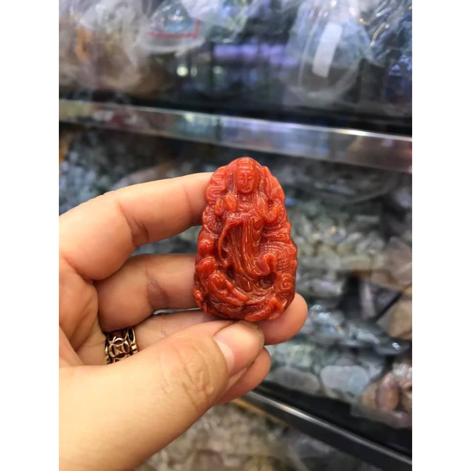 MẶT DÂY CHUYỀN PHẬT BÀ QUAN ÂM ĐÁ HUYẾT THIÊN NHIÊN MẪU MD04