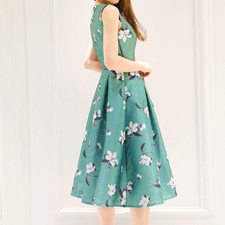 Đầm không tay cổ tròn in hoạ tiết thiết kế tôn dáng hợp thời trang