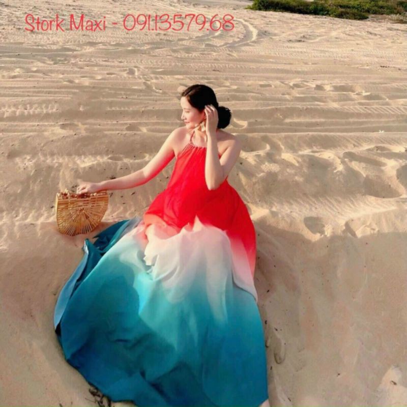 Đầm maxi loang màu cổ yếm - 203 | BigBuy360 - bigbuy360.vn