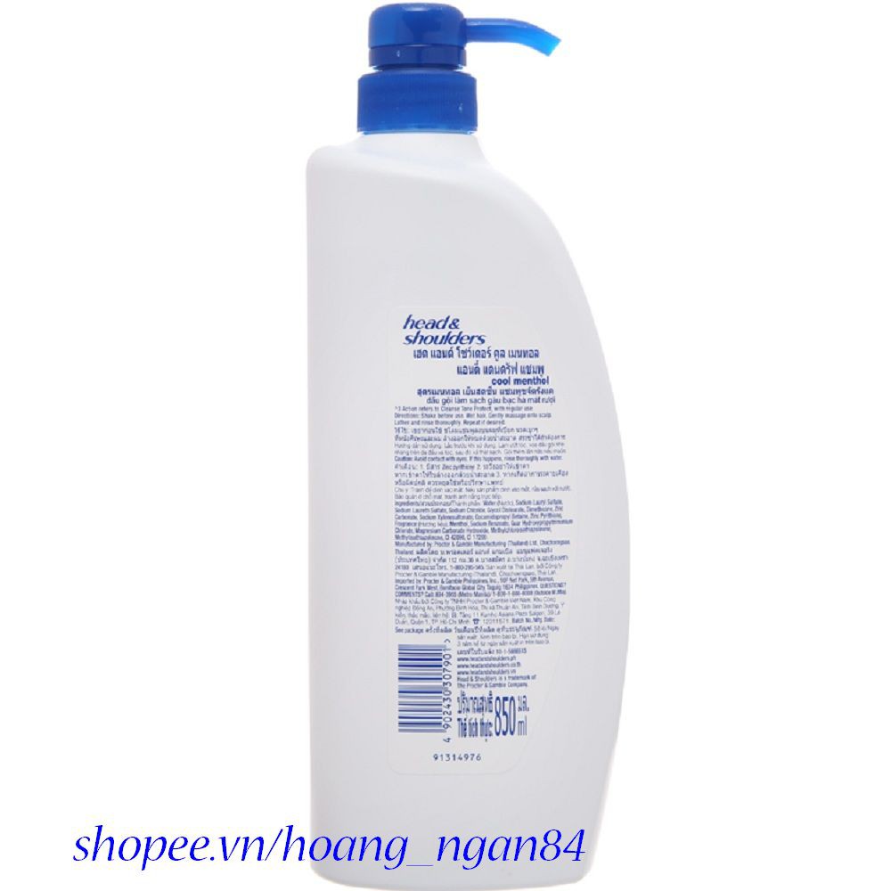 Dầu gội trị gàu Head & Shoulders 850ml Cool Menthol Công thức tinh dầu bạc hà mát, Hana18 cung cấp hàng 100% chính hãng