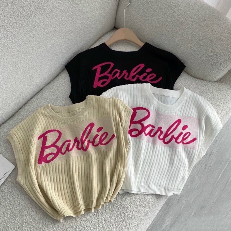 Áo len mỏng cộc tay croptop in barbie, Áo kiểu in chữ dáng ngắn AL7710 - NhiNhi Shop | BigBuy360 - bigbuy360.vn