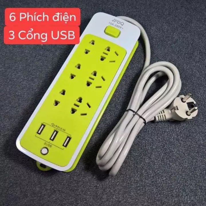 Ổ điện đa năng chống giật 6 ổ cắm 3 cổng USB tiện lợi Ổ cắm đa năng nhập khẩu Thái Lan