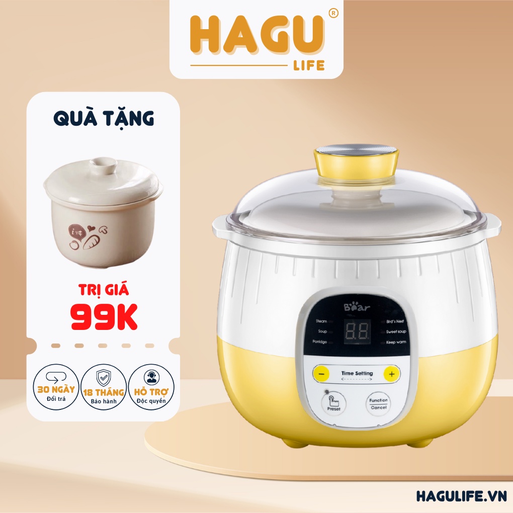 NỒI NẤU CHÁO, NINH, HẦM, HẤP CÁCH THUỶ 4 IN 1 Nồi nấu chậm Bear tiện lợi an toàn chính hãng | Hagu Official