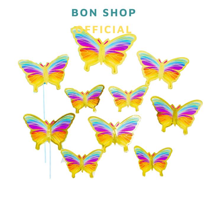 COMBO 10 Set Que Cắm  Bươm Bướm Giấy Nhũ Ép Kim Trang Trí Bánh Kem - nhiều màu