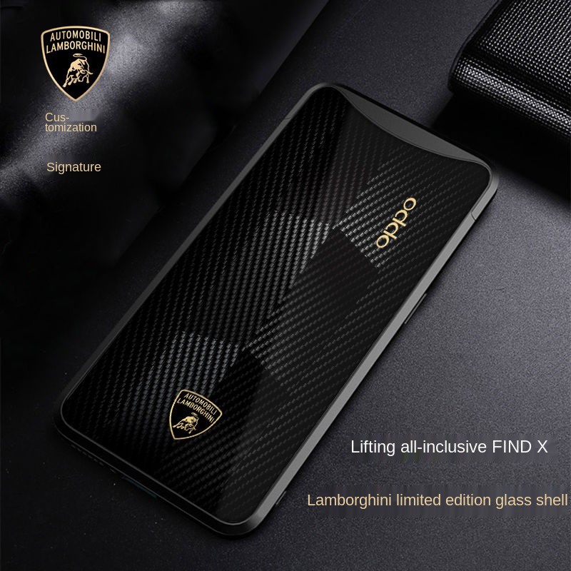 Ốp Điện Thoại Mặt Kính Họa Tiết Logo Lamborghini Thời Trang Chống Rơi Cho Oppo Findx