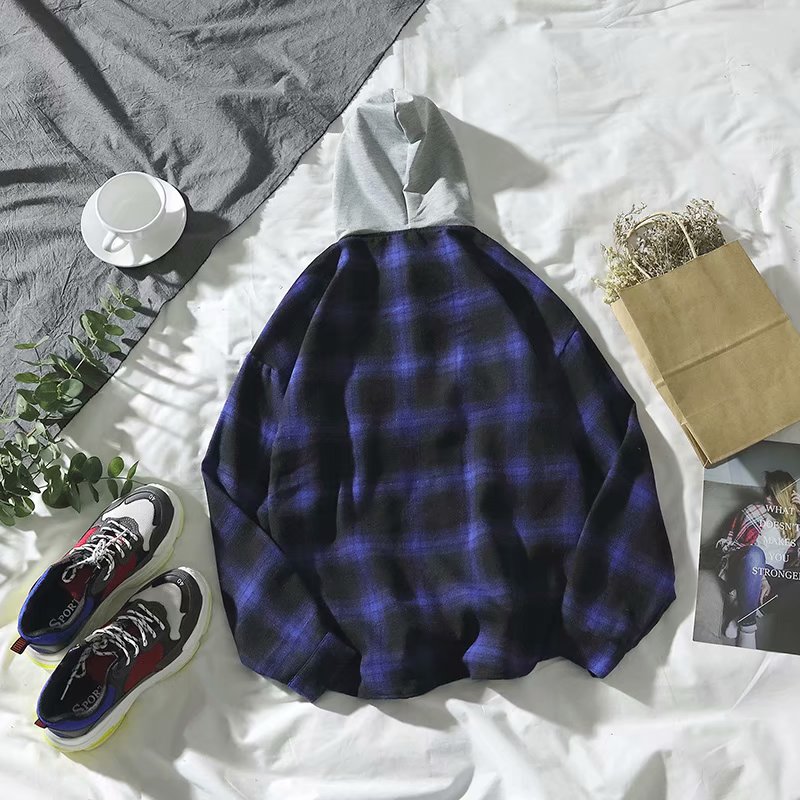 Áo Khoác Hoodie Sọc Caro Phong Cách Hàn Quốc Cho Nam Và Nữ