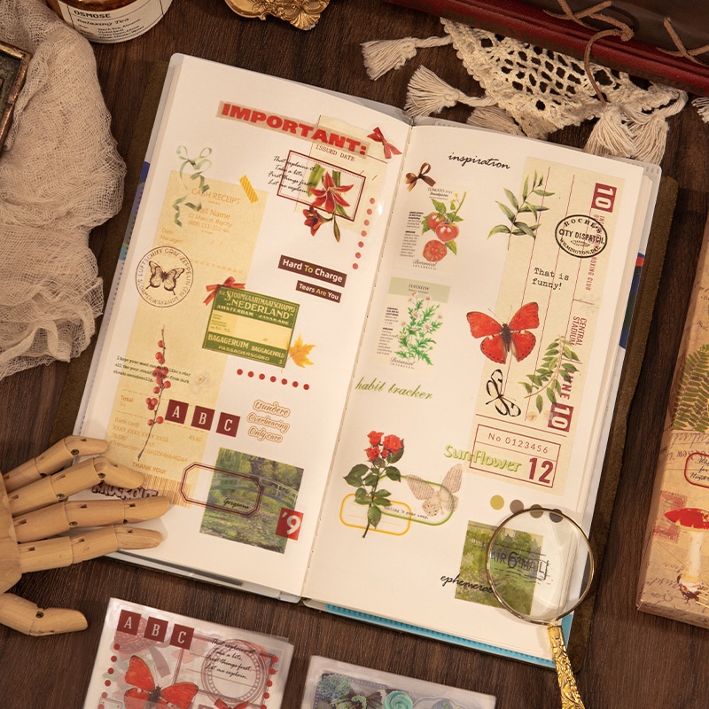 Set 100 Miếng Dán Trang Trí Hộp Quà In Họa Tiết Sáng Tạo Phong Cách Cổ Điển DIY