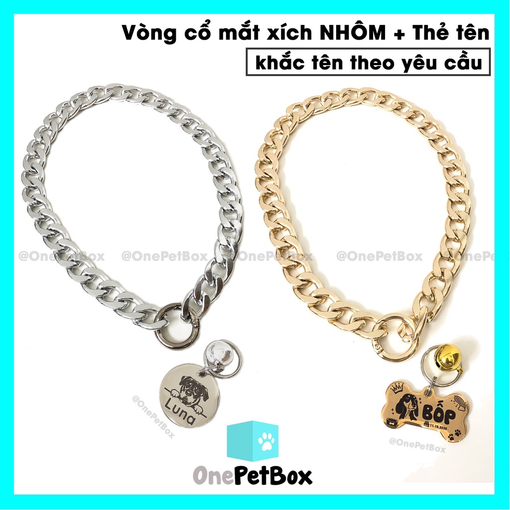 Vòng cổ cho Chó Mèo - Dây chuyền cho thú cưng OnePetBox - Vòng cổ mắt xích NHÔM kèm Thẻ tên thú cưng inox