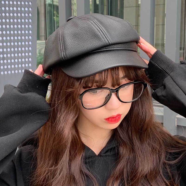 Mũ Beret Da ⚡️FREESHIP⚡️Giảm 10k Khi Nhập [MULU10K0] Nón Nồi Da Nữ Có Cạp Viền