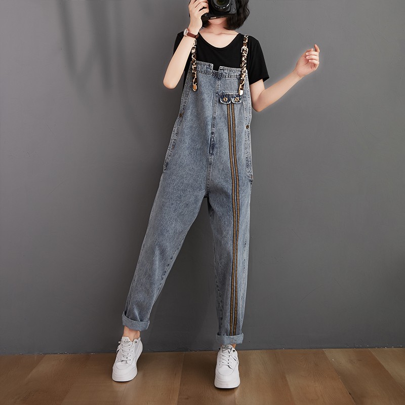 (Q011-Có ảnh thật) Quần yếm jean nữ phối dây họa tiết da báo cá tính (size S-XXL fit đến 75kg) | BigBuy360 - bigbuy360.vn