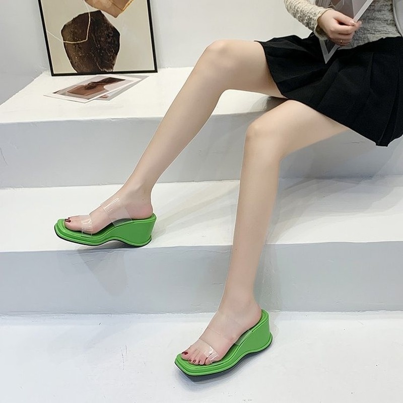 Dép XIELUAIZTA đế xuồng mũi vuông quai trong suốt phong cách Hàn Quốc thời trang cho nữ