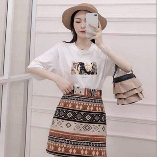 set áo phông chân váy thổ cẩm
