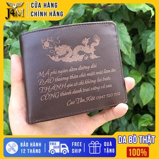 Ví da bò ngang khắc tên hình ảnh theo yêu cầu, da bò thật chính hãng J4M, quà tặng ý nghĩa, NMN01