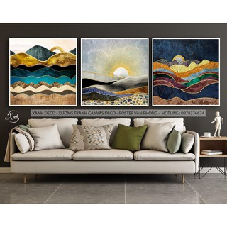 Bộ 3 tranh canvas phong cảnh núi rừng nghệ thuật tặng đinh treo tranh