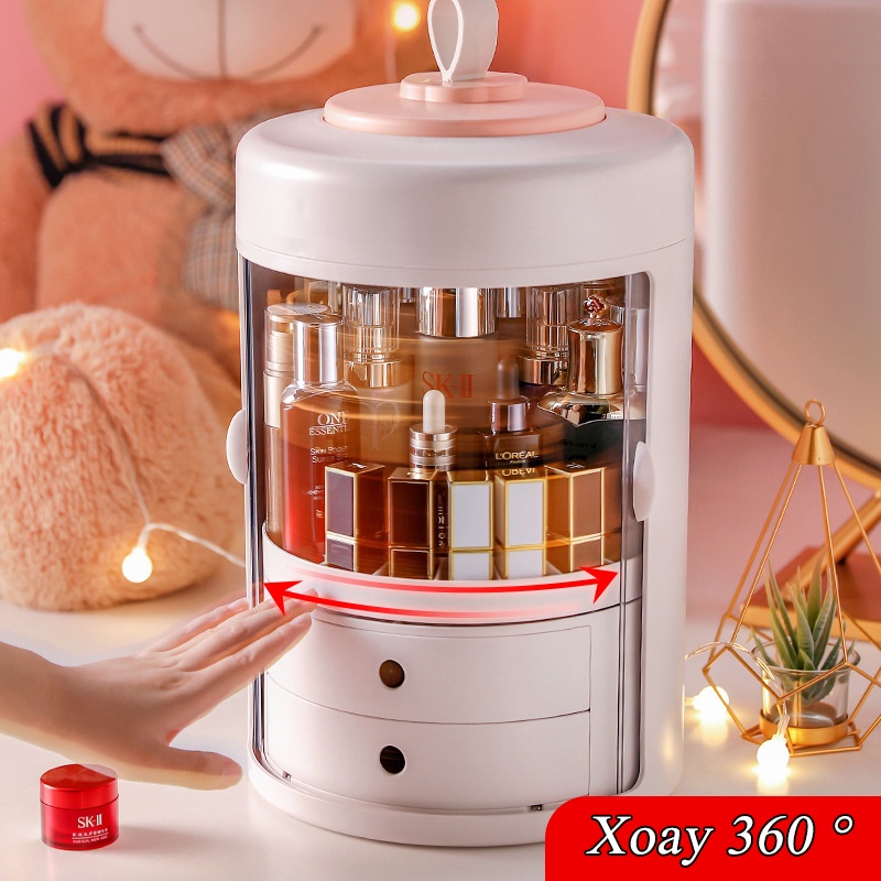 Khay đựng mĩ phẩm đồ trang điểm lớn trong suốt có nắp, hộp đựng mỹ phẩm chống bụi cao cấp 40cm-YYK-11