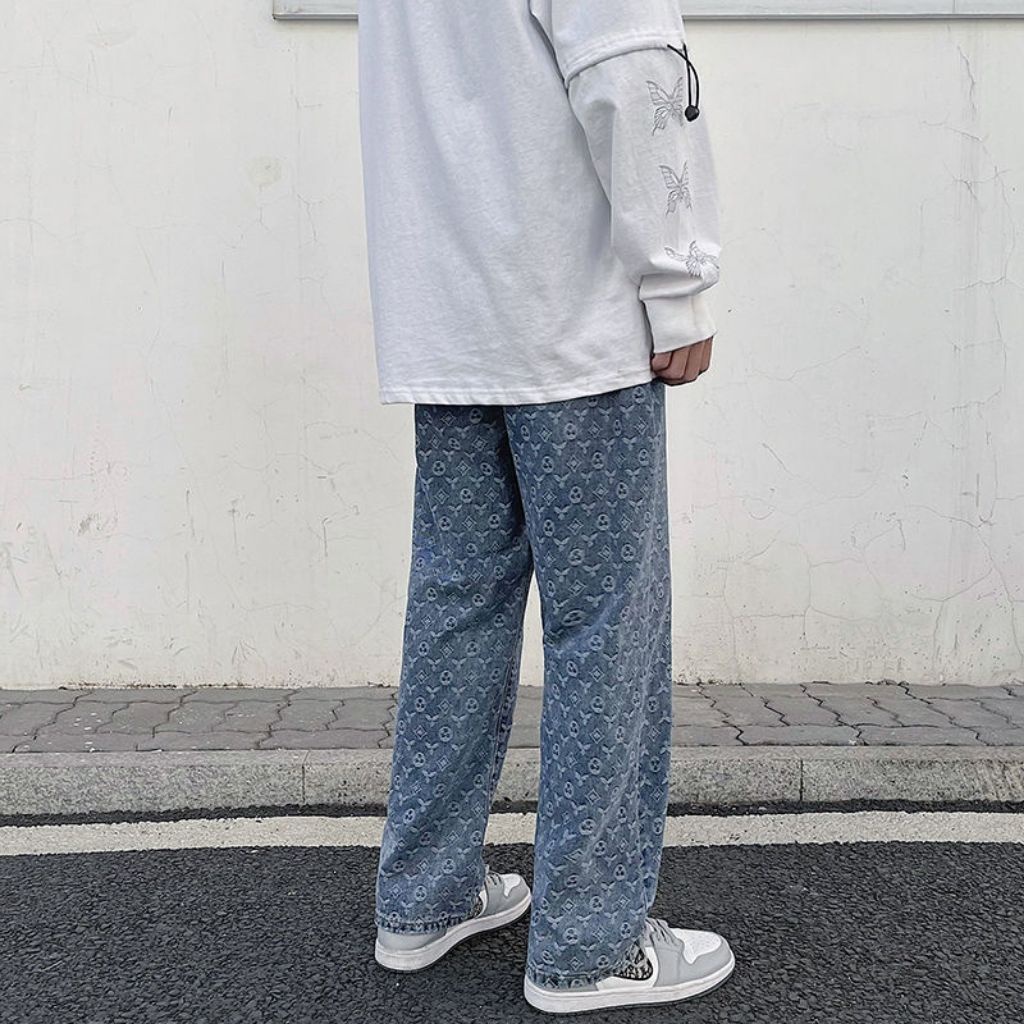 Quần Jeans nam ống rộng  In Họa Tiết Phong Cách Hàn Quốc Size S-3Xl Cho Nam