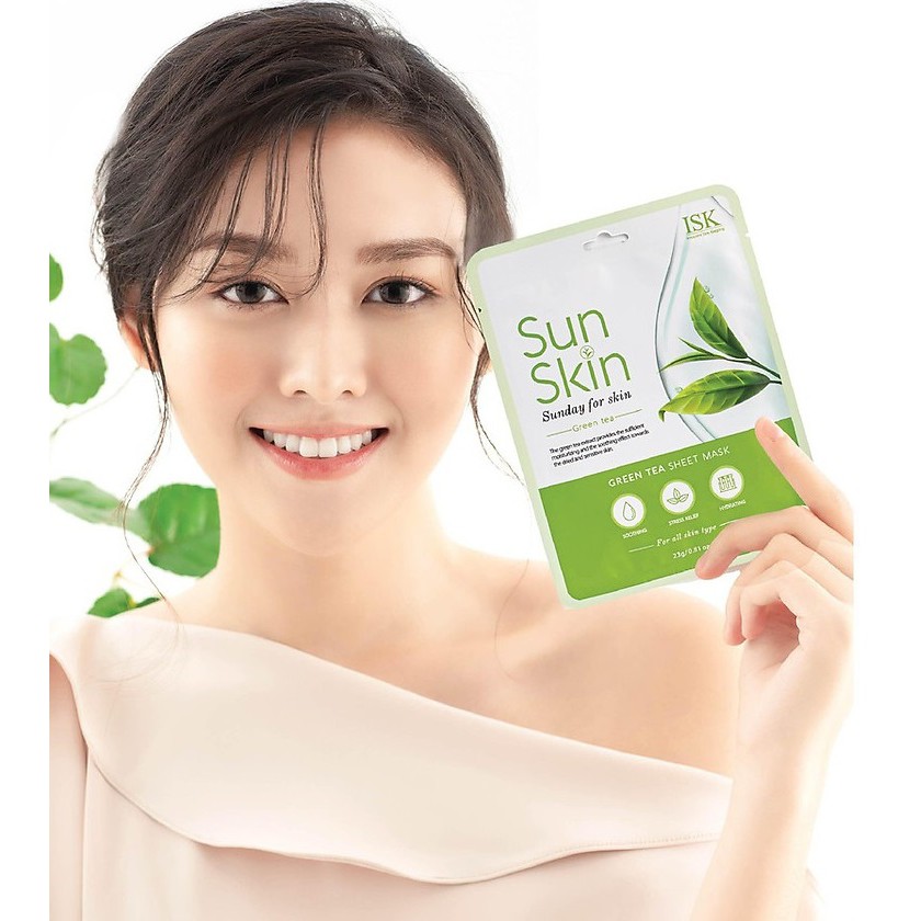 Combo 10 Đắp Mặt Nạ Trà Xanh Cao Cấp BEAUSKIN ISK SUNSKIN GREEN TEA SHEET MASK Hàn quốc 23g/ Gói