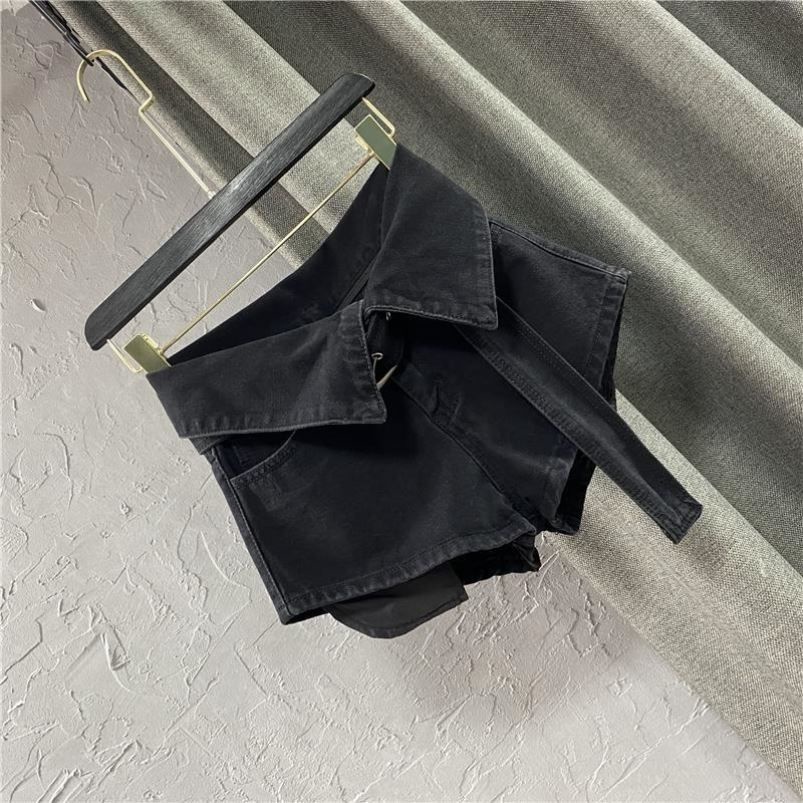 Quần Short Denim Đen Lưng Cao Dáng Chữ A Ống Rộng Thời Trang Xuân Hè Dành Cho Nữ 2022