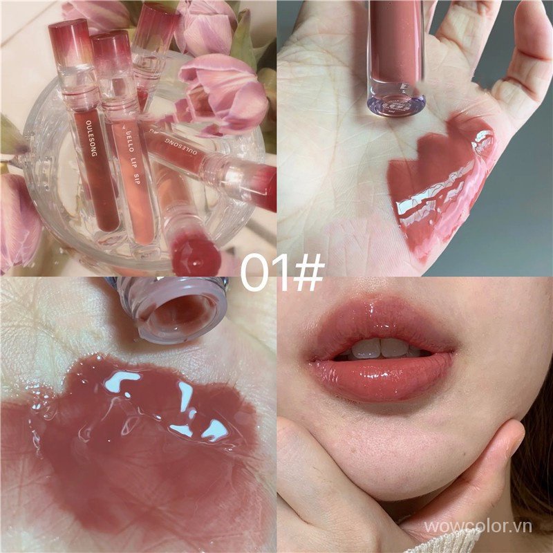 [Hàng mới về] Son bóng Oulesong tùy chọn màu sắc mềm mịn nuôi dưỡng môi chống thấm nước