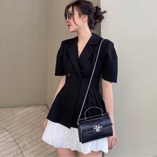 [CÓ SẴN-FREESHIP] Set vest ngắn tay kèm chân váy sang chảnh ảnh thật shop chụp