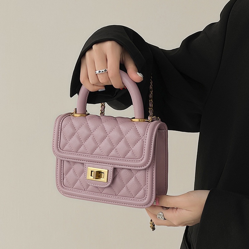 Túi đeo vai nữ IELGY bằng da PU họa tiết kim cương phối chuỗi xích thời trang