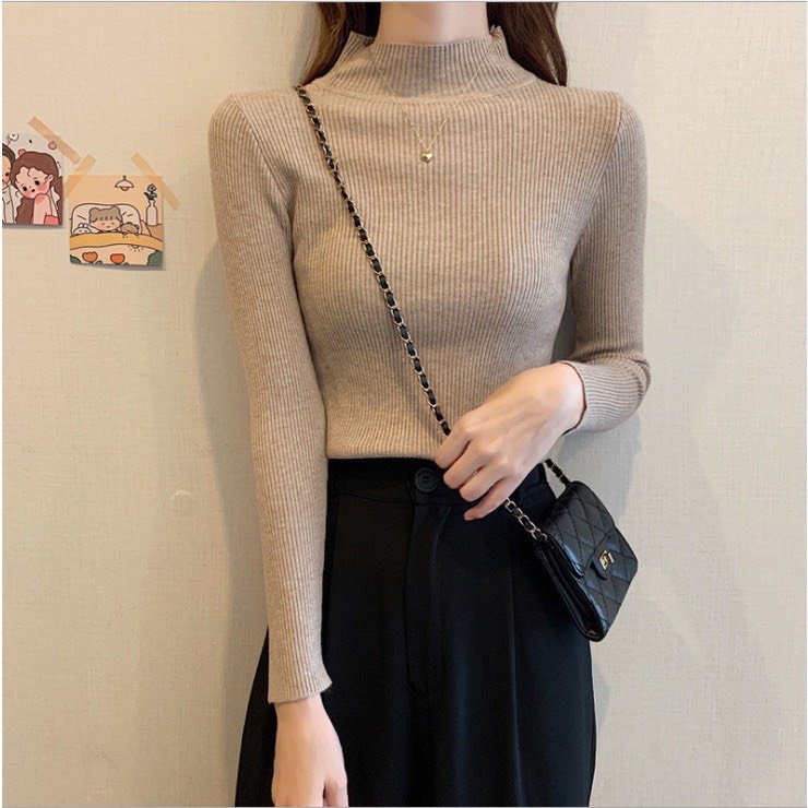ÁO LEN TĂM CỔ 3 PHÂN , ÁO FREESIZE 4 màu nâu , đen , be , sữa | BigBuy360 - bigbuy360.vn