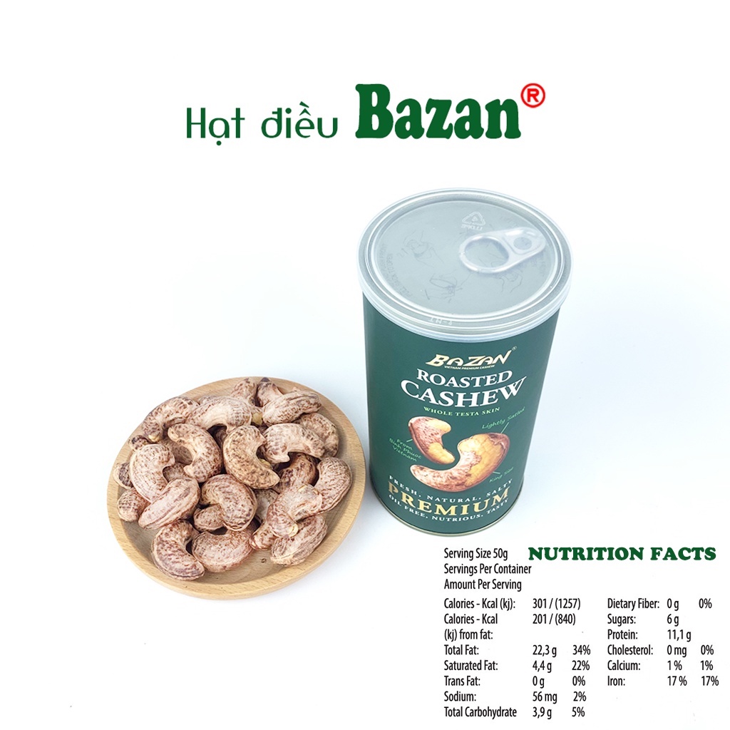 Hạt điều rang muối Bazan Bình Phước nguyên hạt dinh dưỡng A+ loại 1 hộp 225g cao cấp | WebRaoVat - webraovat.net.vn