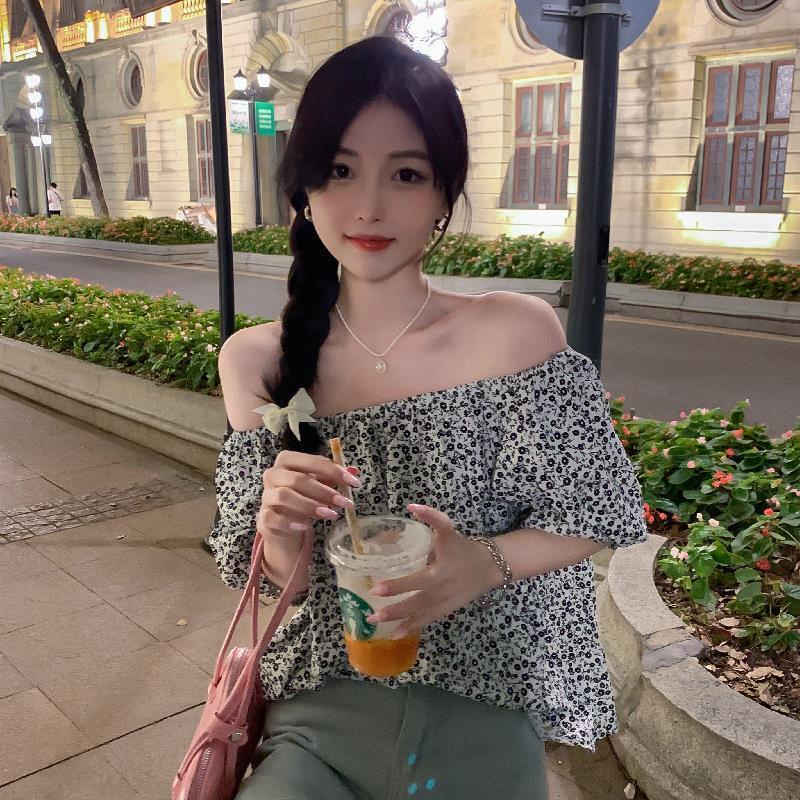 Áo Sơ Mi Hoa Trễ Vai Cổ Điển Kiểu Pháp Mùa Hè Mới Cho Nữ