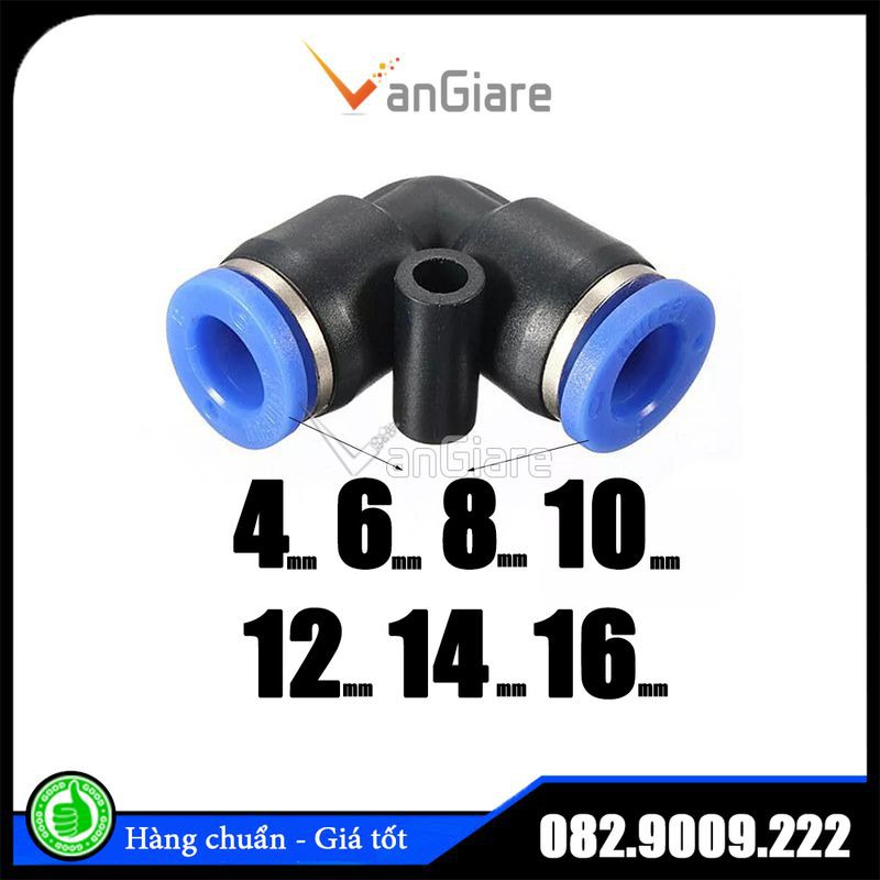 Co khí nén PV, cút nối nhanh ống phun sương, ống hơi 4mm 6mm 8mm 10mm 12mm 14mm 16mm góc 90 L