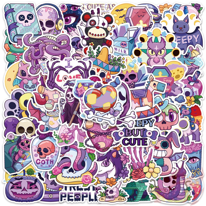 ❉ Sticker Dán Trang Trí Phong Cách Gothic Độc Đáo 01 ❉ Bộ 50 Sticker Chống Thấm Nước Họa Tiết Doodle Hợp Thời Trang