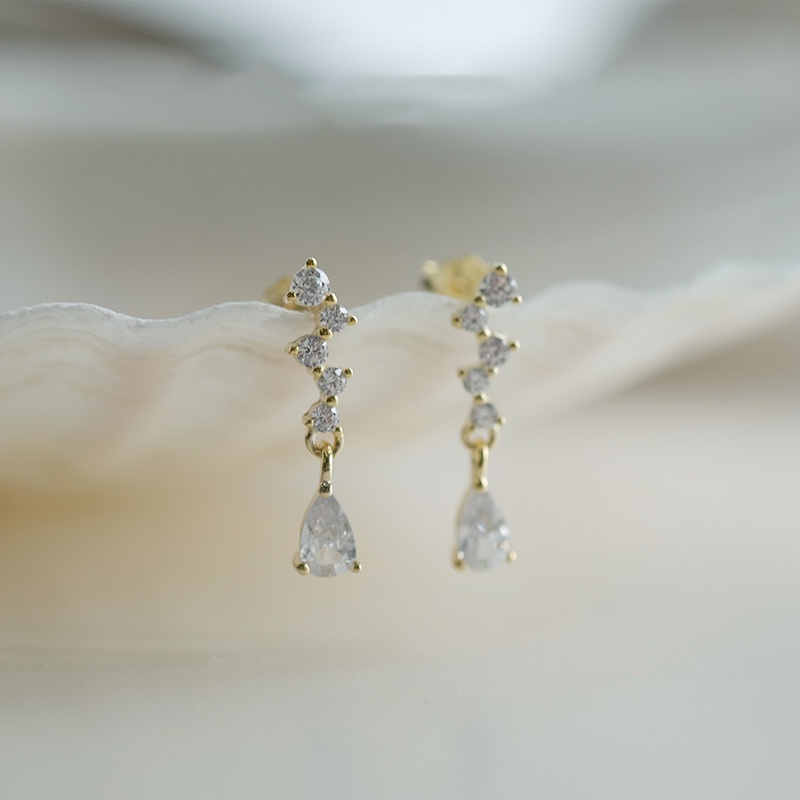 Bông tai hình giọt nước đính đá zircon thời trang dự tiệc cưới cho nữ
