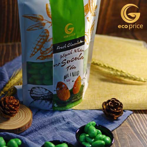 Socola Hạnh Nhân vị Táo ECOPRICE - Hạnh Nhân socola táo - Almond Chocolate apple flavor - Túi - 100G