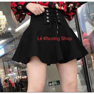 Chân váy ngắn dáng xòe có quần trong đan dây trước bụng hàng y hình kèm ảnh thật ( free size từ 40-53kg)