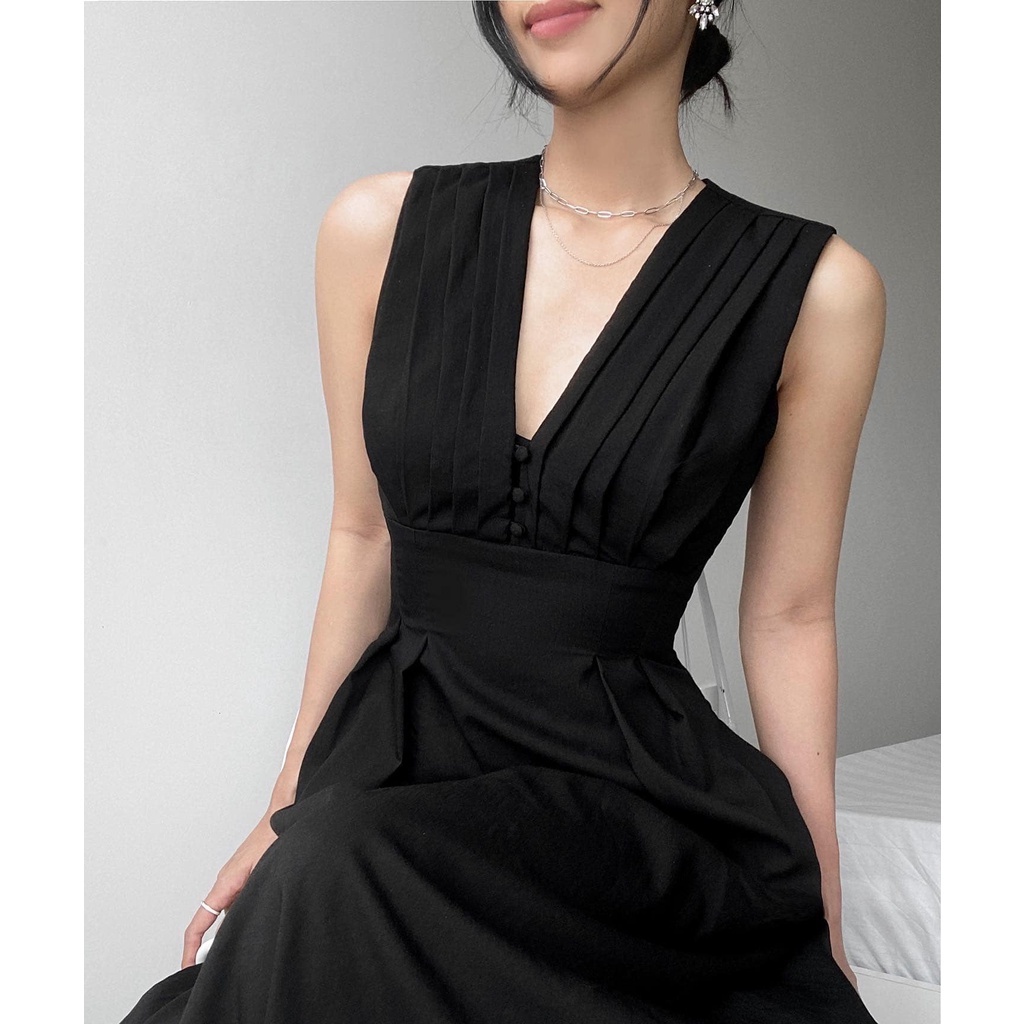 Đầm đi tiệc cao cấp thiết kế dáng xòe, midi, xếp ly ngực - Anna Dress