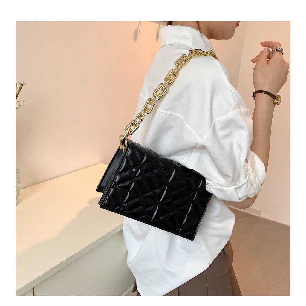 Túi Đeo JASMIN NOIR Chéo Nắp Gập Họa Tiết Caro Phối Dây Đeo Sợi Xích Thời Trang Cho Nữ