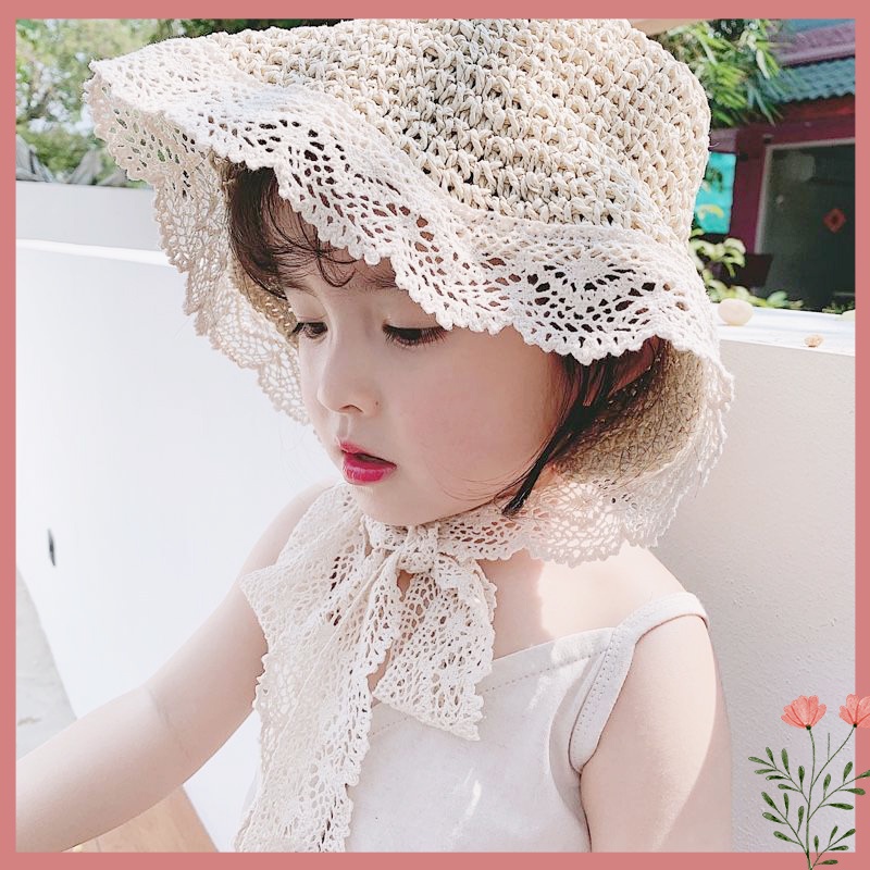 Mũ Cói Chống Nắng Phối Ren Dễ Điều Chỉnh Thời Trang Xuân Hè Cho Bé Gái 6-24 Tháng Tuổi