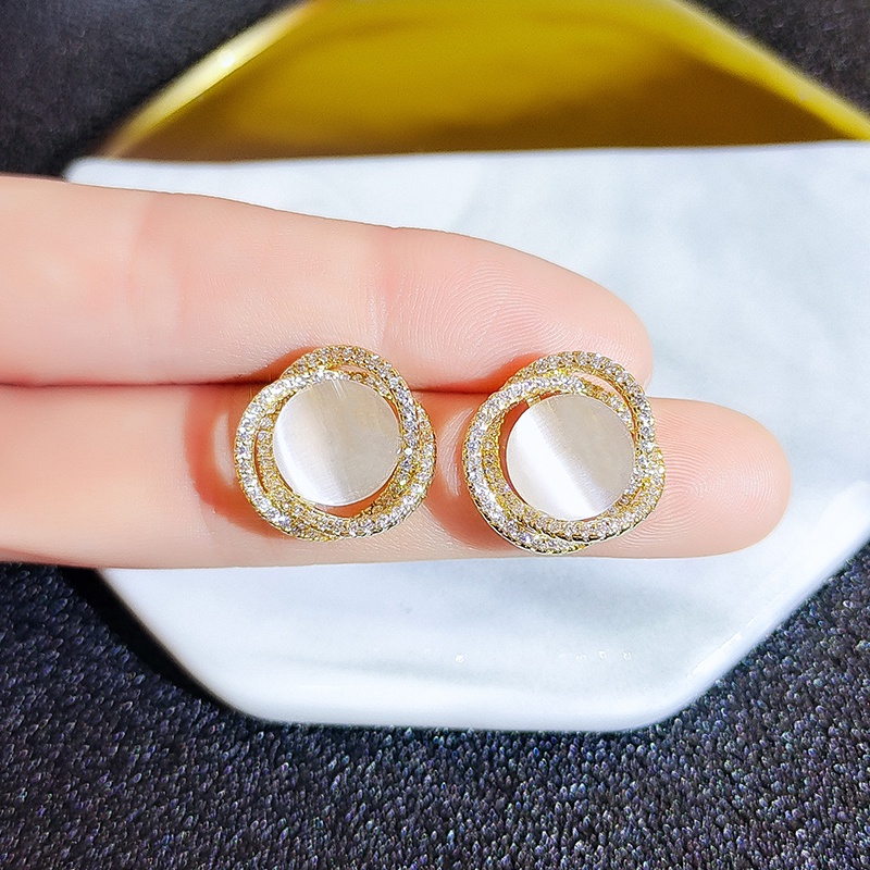 [Jiudolan] Khuyên Tai Tròn Đính Đá Opal Tinh Tế Cho Nữ